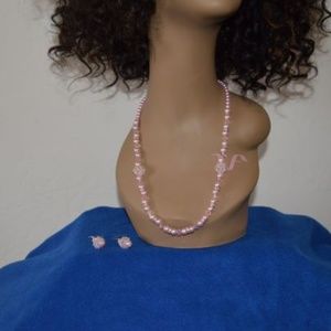 Pink bead and rhinestone necklace and earrings
